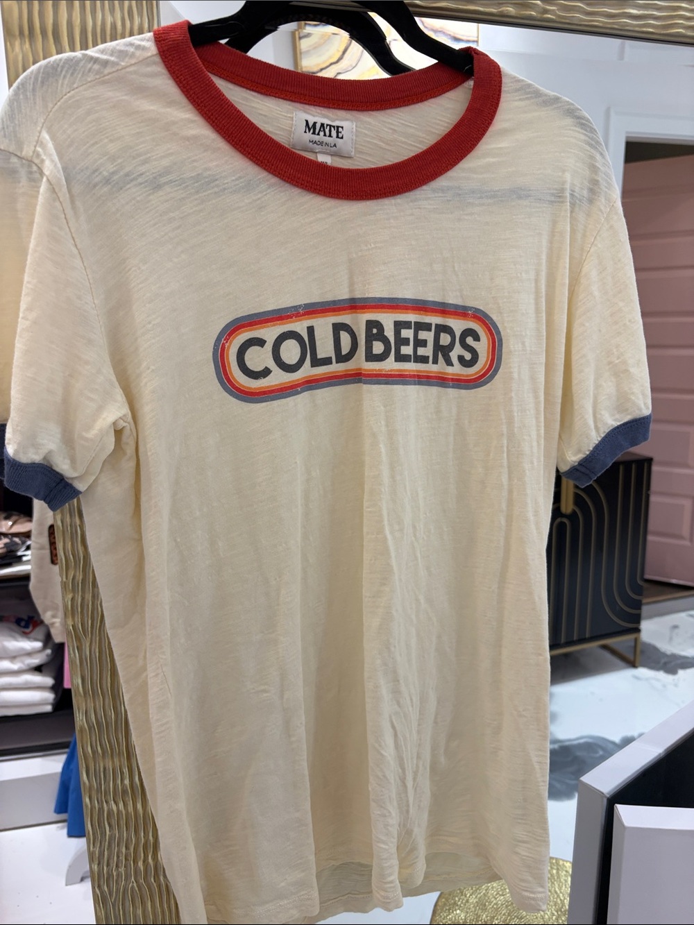 MATE the Label Cream 'Cold Beers' Ringer Tee with Red and Blue Trim